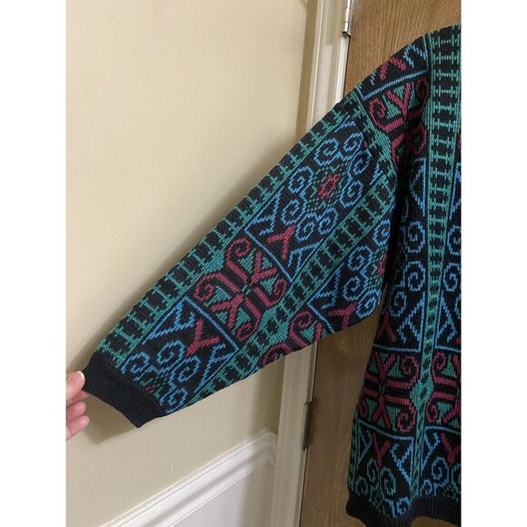 Vintage Sweater Teas Black Geometric Colorful Knit Sweater Oversized Size L - Picture 4 of 10